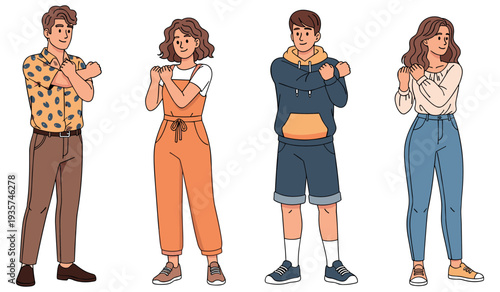 Diverse young adults and teenagers in casual clothing with crossed arms