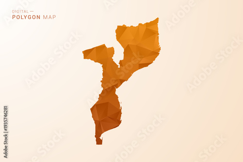 Mozambique Map - Low Poly Polygon Vector Illustration in Orange Hue, Clean Geometric Style, Isolated on White Background.