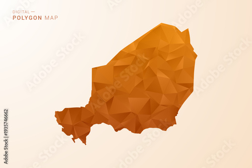 Niger Map - Low Poly Polygon Vector Illustration in Orange Hue, Clean Geometric Style, Isolated on White Background.