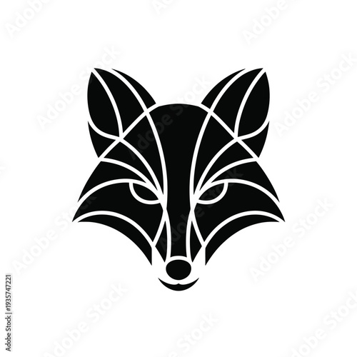 Stylized black and white fox head illustration with geometric shapes