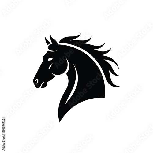 Elegant black silhouette of a horse head and flowing mane design