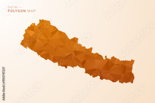Nepal Map - Low Poly Polygon Vector Illustration in Orange Hue, Clean Geometric Style, Isolated on White Background.