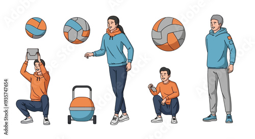 Young adults enjoying fitness and sports with colorful balls