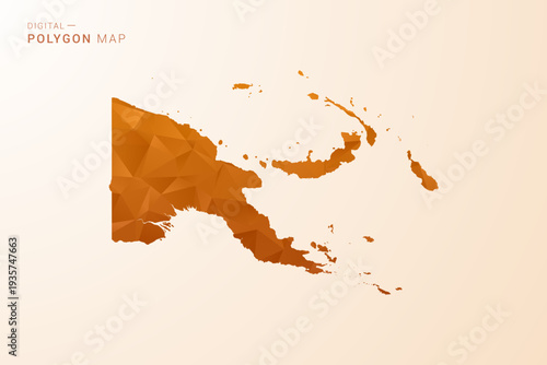 Papua New Guinea Map - Low Poly Polygon Vector Illustration in Orange Hue, Clean Geometric Style, Isolated on White Background.
