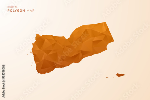 Yemen Map - Low Poly Polygon Vector Illustration in Orange Hue, Clean Geometric Style, Isolated on White Background.
