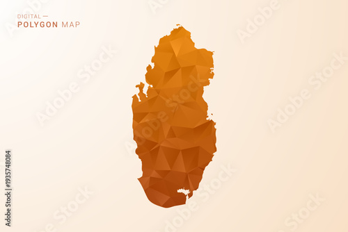 Qatar Map - Low Poly Polygon Vector Illustration in Orange Hue, Clean Geometric Style, Isolated on White Background.