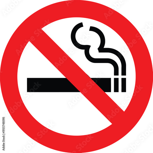 No smoking sign illustration in red circle with crossed out cigarette