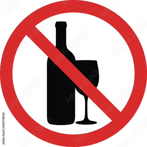 No alcohol sign illustration with bottle and glass crossed out