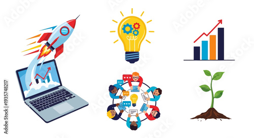 Business growth and innovation concepts with technology and teamwork