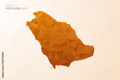 Saudi Arabia Map - Low Poly Polygon Vector Illustration in Orange Hue, Clean Geometric Style, Isolated on White Background.