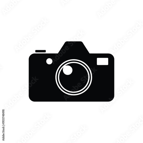 Simple black silhouette of a classic single lens reflex camera design