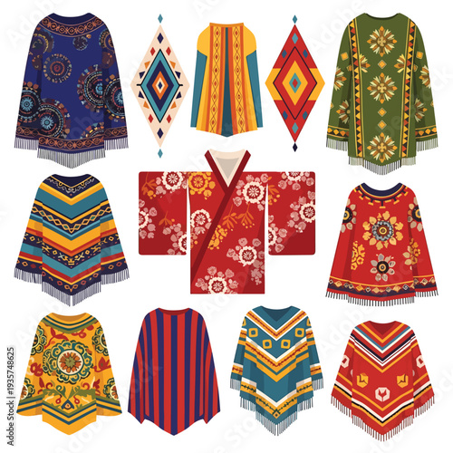 Collection of Traditional Tribal Ponchos and Shawls.
