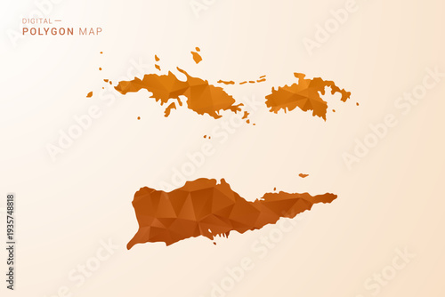 U.S. Virgin Islands Map - Low Poly Polygon Vector Illustration in Orange Hue, Clean Geometric Style, Isolated on White Background.
