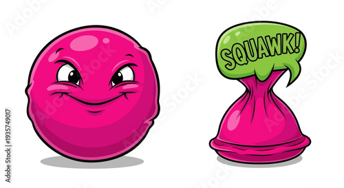 Vibrant cartoon pink characters expressing emotions with speech bubble