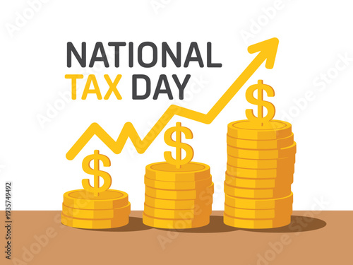 National Tax Day celebration with rising stacks of gold coins and financial growth graph