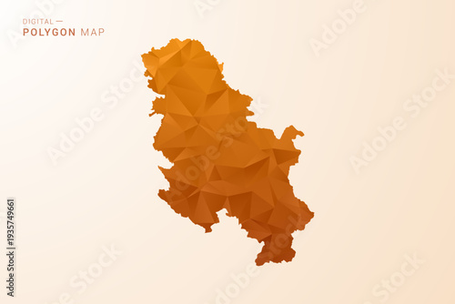 Serbia Map - Low Poly Polygon Vector Illustration in Orange Hue, Clean Geometric Style, Isolated on White Background.