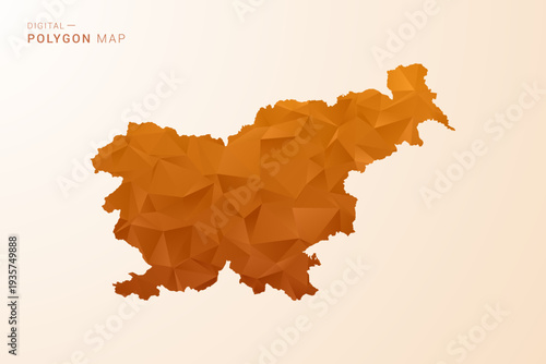 Slovenia Map - Low Poly Polygon Vector Illustration in Orange Hue, Clean Geometric Style, Isolated on White Background.