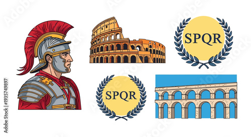 Roman soldier and iconic landmarks of Rome