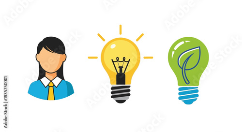 Businesswoman with creative ideas and eco friendly light bulb concept