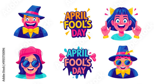 Vibrant April Fools' Day illustrations with playful characters