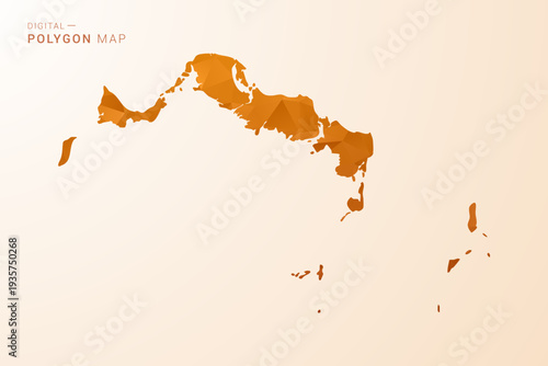 Turks and Caicos Islands Map - Low Poly Polygon Vector Illustration in Orange Hue, Clean Geometric Style, Isolated on White Background.