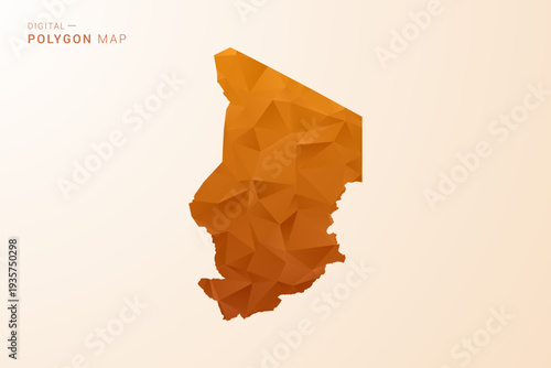 Chad Map - Low Poly Polygon Vector Illustration in Orange Hue, Clean Geometric Style, Isolated on White Background.
