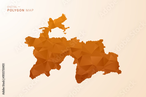 Tajikistan Map - Low Poly Polygon Vector Illustration in Orange Hue, Clean Geometric Style, Isolated on White Background.