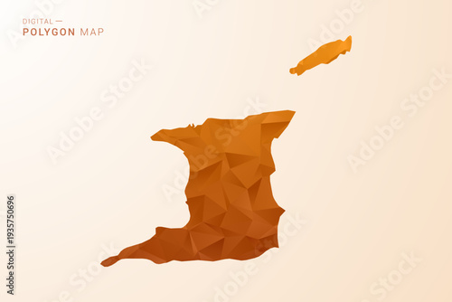 Trinidad and Tobago Map - Low Poly Polygon Vector Illustration in Orange Hue, Clean Geometric Style, Isolated on White Background.