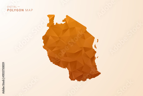 Tanzania Map - Low Poly Polygon Vector Illustration in Orange Hue, Clean Geometric Style, Isolated on White Background.