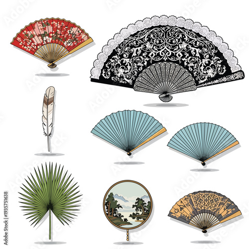Assorted Vintage Handheld Fans and Accessories.