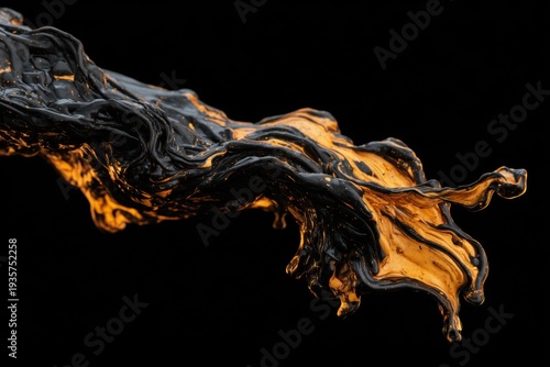 Black and orange liquid splashing against black background
