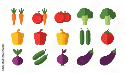 Colorful Fresh Vegetable Collection Flat Vector Illustration