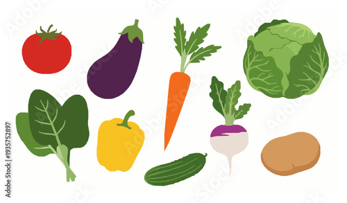 Decorative Assorted Vegetables Colorful Vector Set