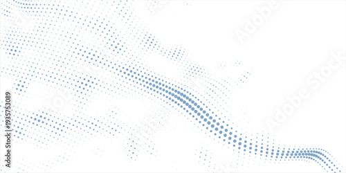 Flowing dots particles wave pattern halftone gradient curve shape isolated on white background.