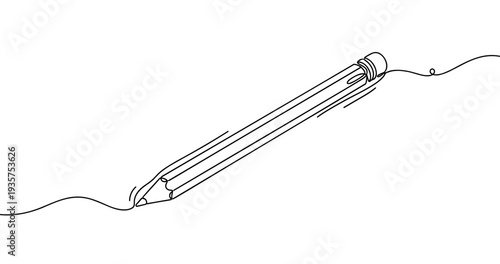 Continuous line drawing of a pencil illustrating artistic simplicity and minimalism. No editable strokes