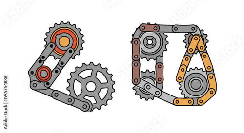 Chain Drive Line art vector soft tone color illustration