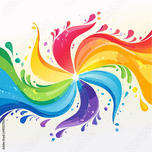 Vibrant Rainbow Swirls Abstract Splatter Design with Colorful Liquid Waves