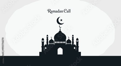 Ramadan Kareem Night Illustration with Mosque, Lanterns, Crescent Moon and Iftar Dates