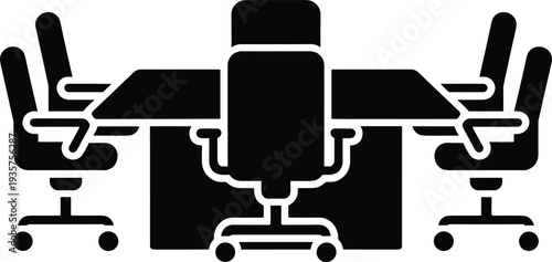 Office conference table with chairs icon, business meeting workspace concept, corporate boardroom furniture symbol, professional office collaboration illustration