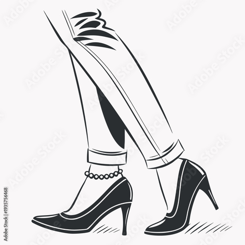 elegant female legs wearing high heels and an ankle bracelet,