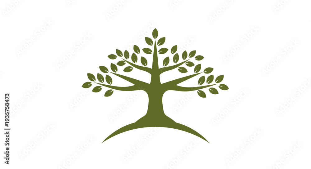 Fototapeta premium Green tree silhouette on white background