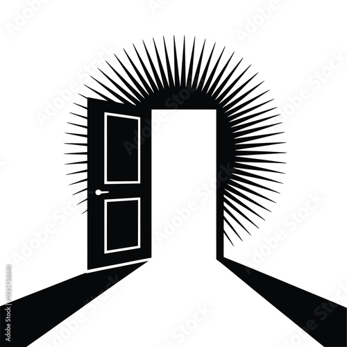 A black doorway radiates light suggesting opportunity and a path forward