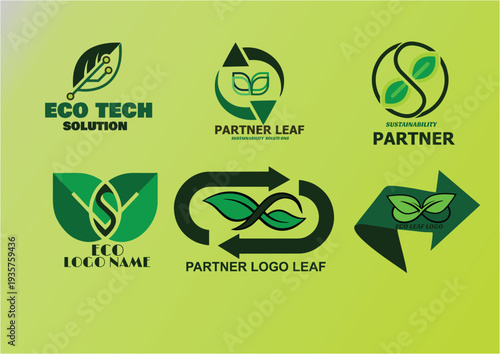 Modern Eco Leaf Monogram Logo Template – Green Nature Brand Identity, Flat Minimal Vector Design