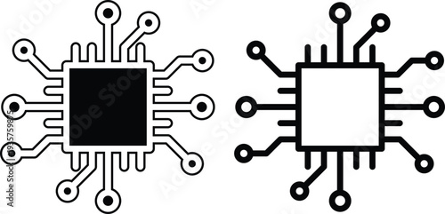 Vector icon of electronic circuit board components microchip and cpu design elements