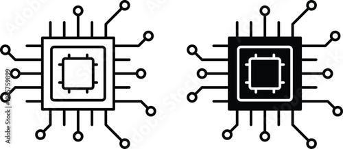 Vector icon of electronic circuit board components microchip and cpu design elements