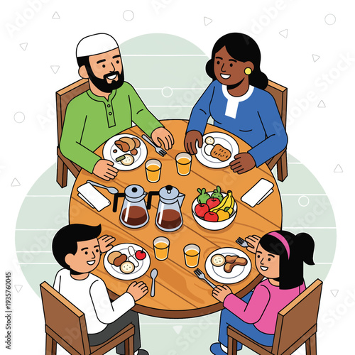 Family Having Breakfast Together at Table.