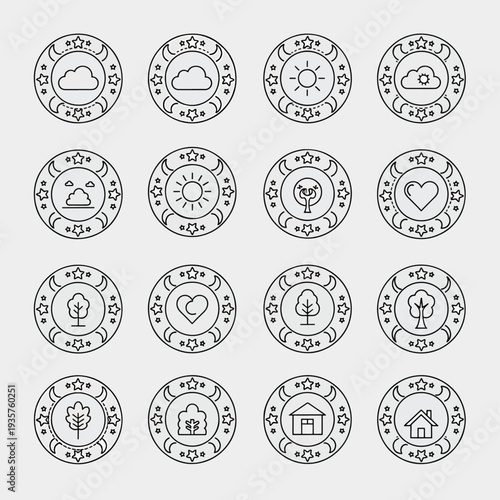 Simple Line Icons Representing Various Concepts.