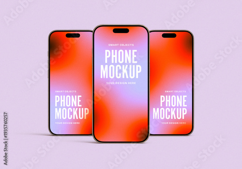 Three Smartphones with Simple Background Mockup 