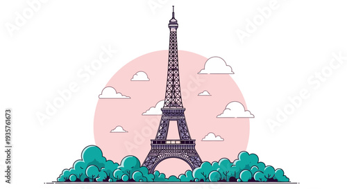 Eiffel Tower Cartoon Illustration Design Element.