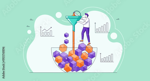 Man Pouring Colored Balls Through Funnel.